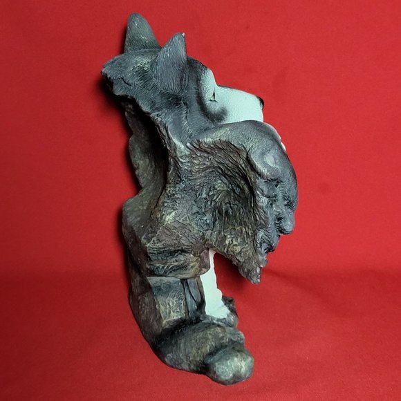 Sculpted 2 Grey Wolf Head Bust Engraved 3 Wolves Figurine Statue Figure - Picture 5 of 12